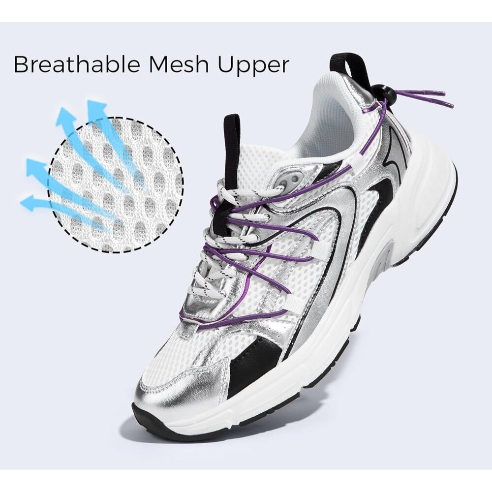 Lucky Step Women's Silver Purple Walking Shoes Running Platform Mesh Casual - Picture 6 of 9
